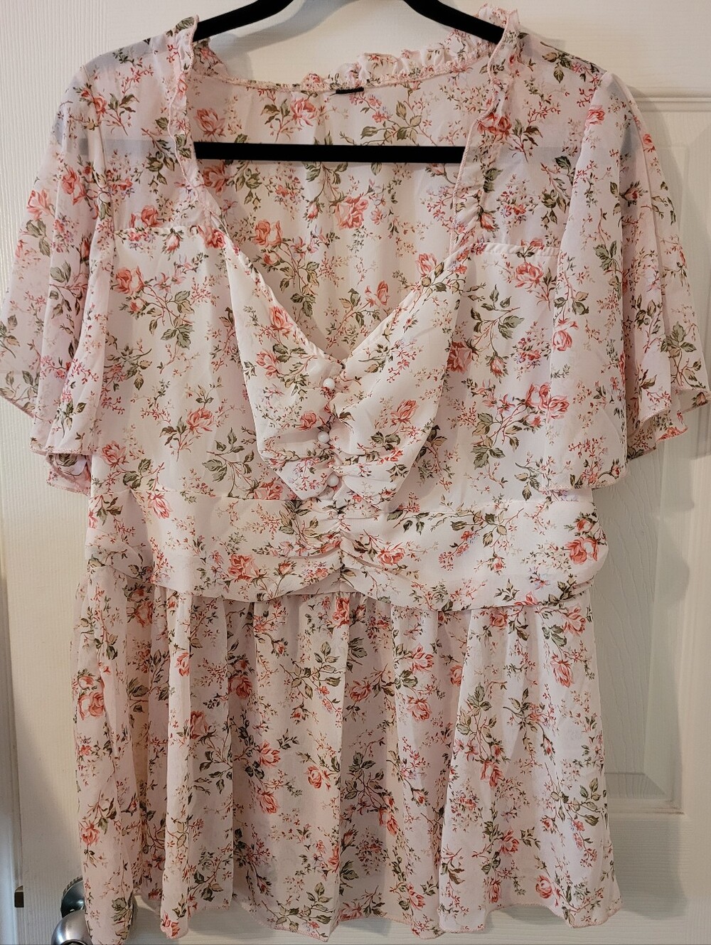 Women’s Floral V-Neck Ruffle Blouse - Pink Floral